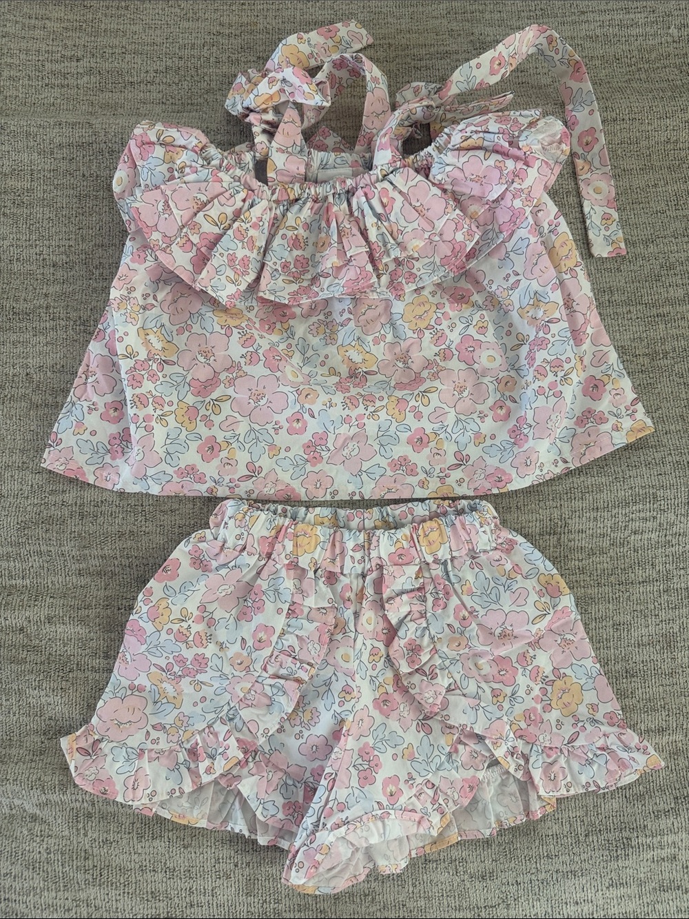Stitchy Fish Kids Floral Pink Ruffle Matching Set